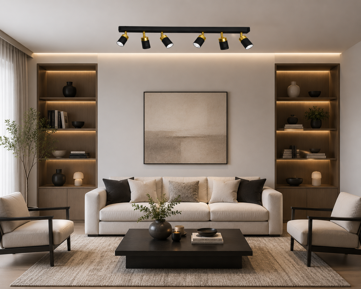 6-Head Track Lighting System for Kitchen & Living Room | Adjustable Black Gold Ceiling Spotlight