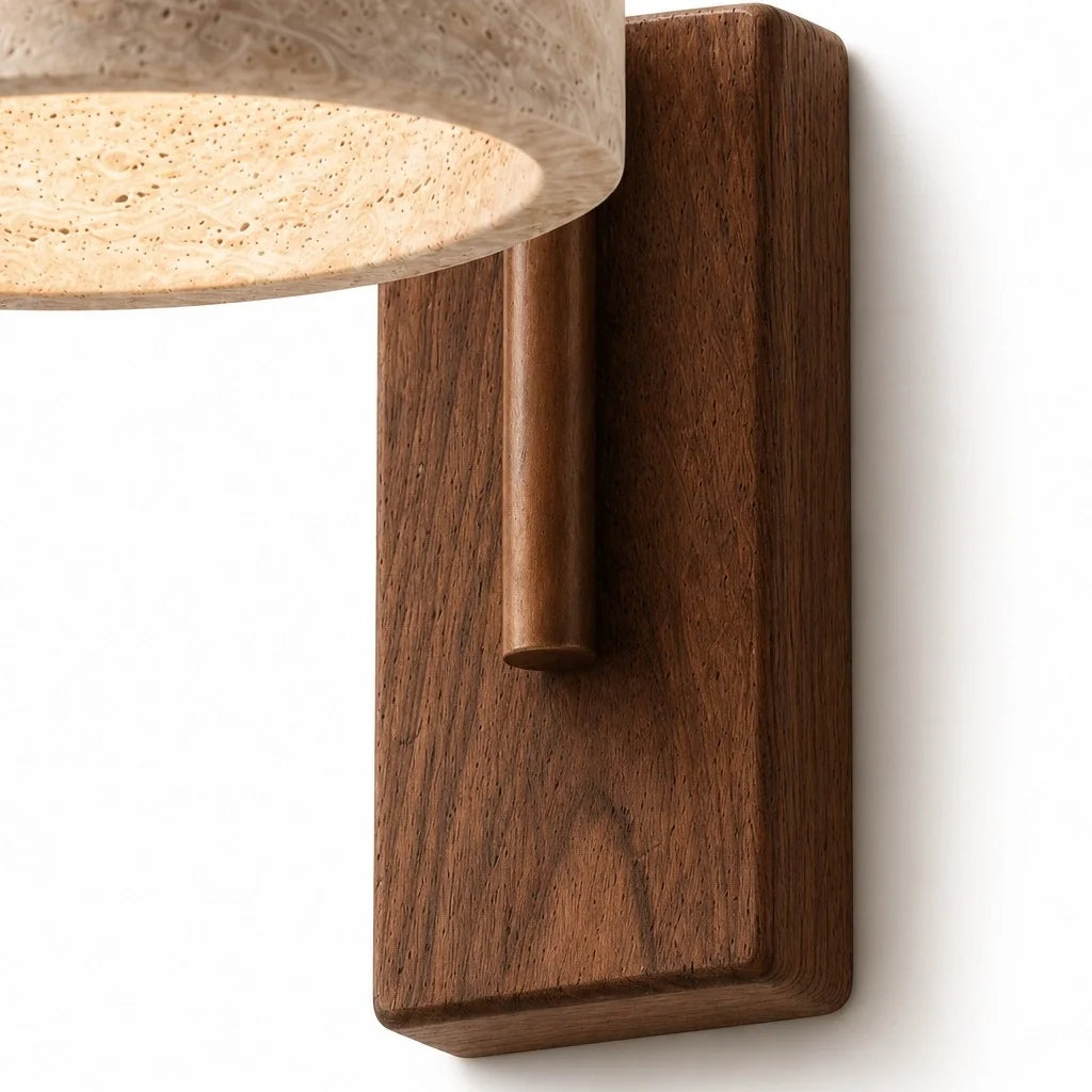 Tavik Vintage Rustic Travertine Stone Cylinder Wall Sconce