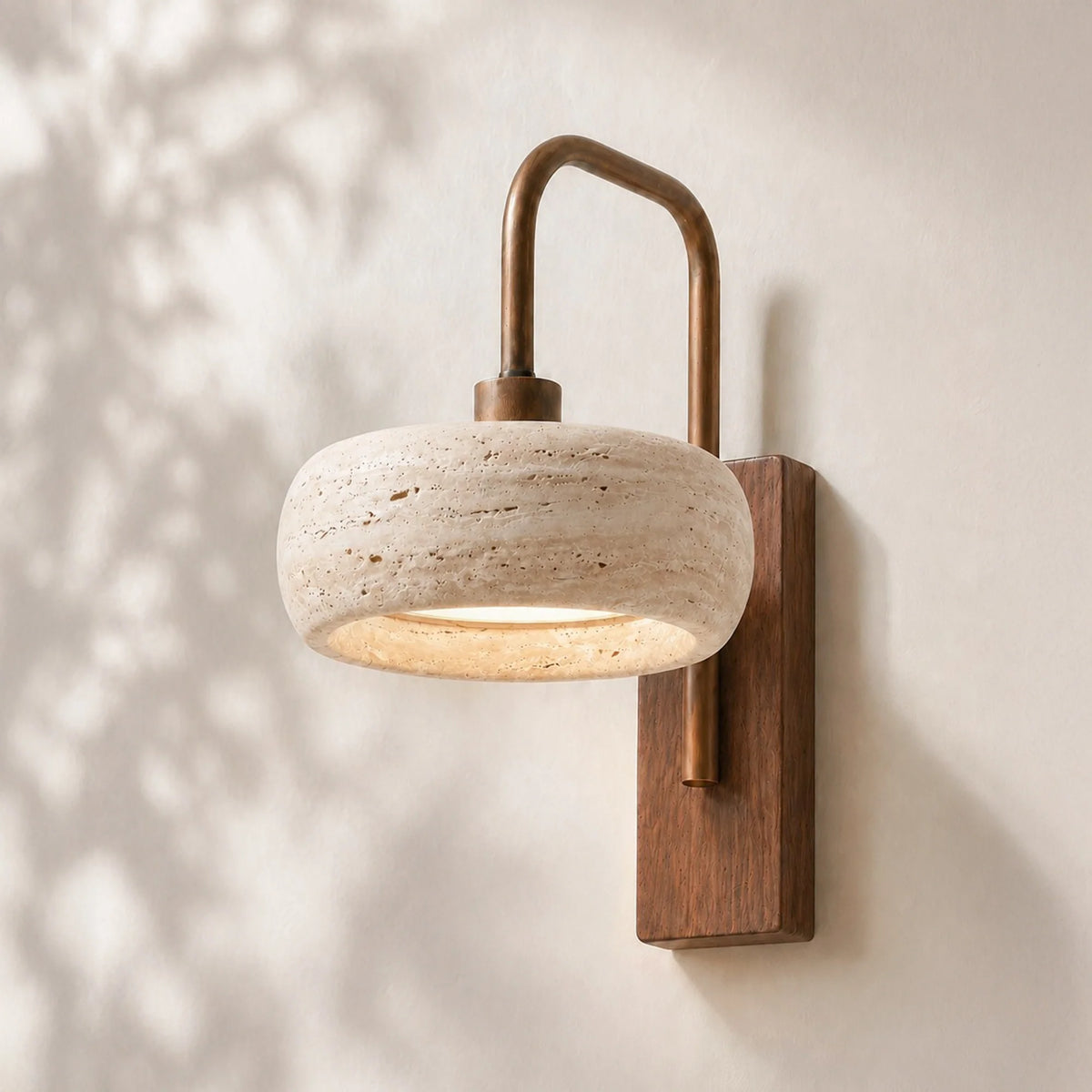 Tavik Vintage Rustic Travertine Stone Cylinder Wall Sconce