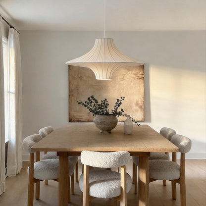 White Pendant Light Shade Spaceship Silk Ambient Ceiling Light