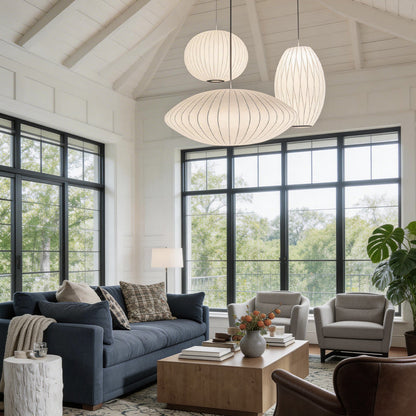 Pendant Light with White Shade French Creative Silk LED Ceiling Light