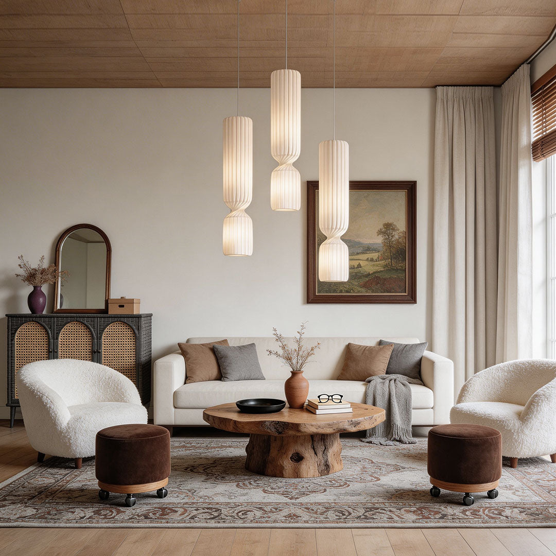 Cylinder Pendant Lighting Wabi-Sabi Style Silk Fabric Ceiling Light