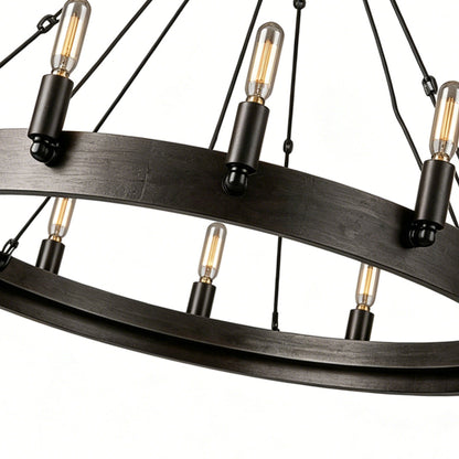 Black Iron Chandelier American Rustic Round Ceiling Light