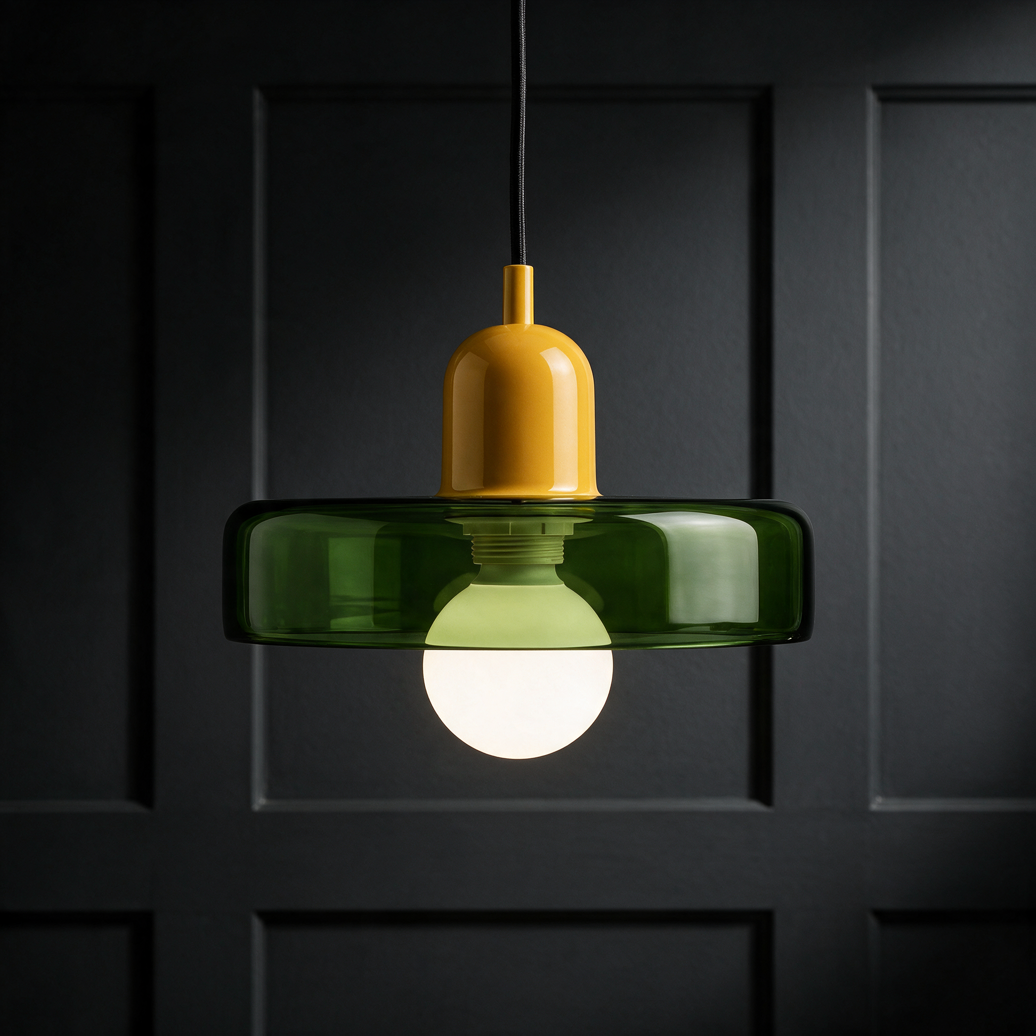 Designer Colored Glass Pendant Light, Architectural Accent Fixture for Dining Room, Bar & Kitchen Island, Blown Glass, White Green Pink Orange Brown