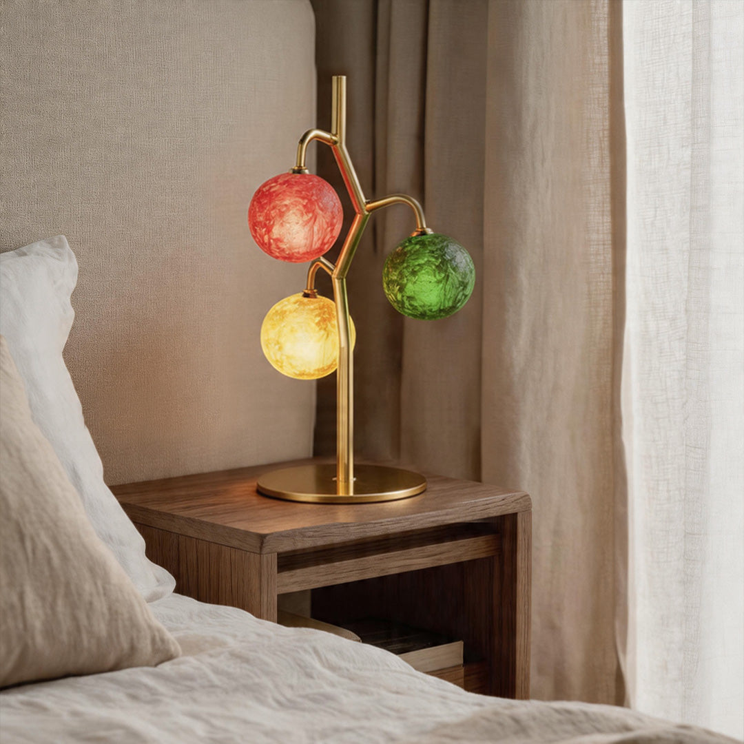 Coloured Glass Table Lamps French Style Three-Head Light