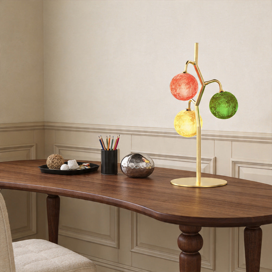 Coloured Glass Table Lamps French Style Three-Head Light