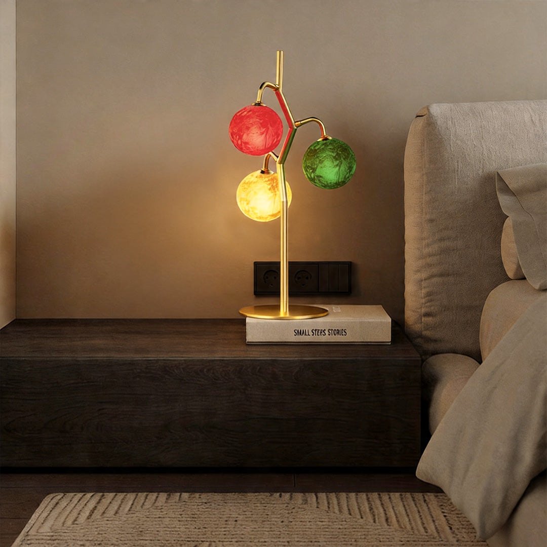 Coloured Glass Table Lamps French Style Three-Head Light