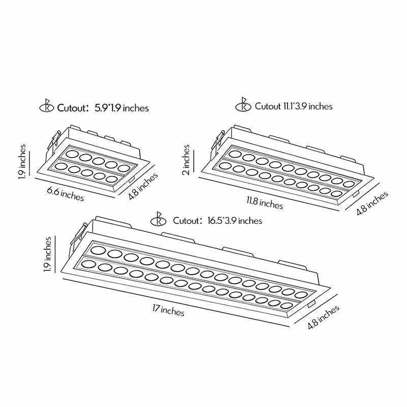 2 PCS LED Ceiling Recessed Spotlights Grille LED Linear Light