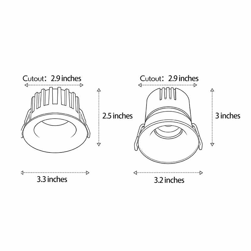 2 PCS Recessed Ceiling Spotlight Frameless Silver Glare-Free Light