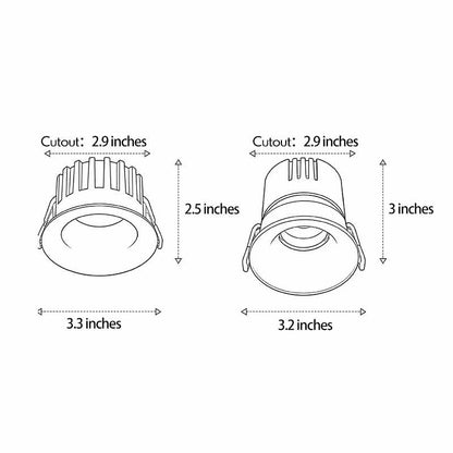 2 PCS Recessed Ceiling Spotlight Frameless Silver Glare-Free Light