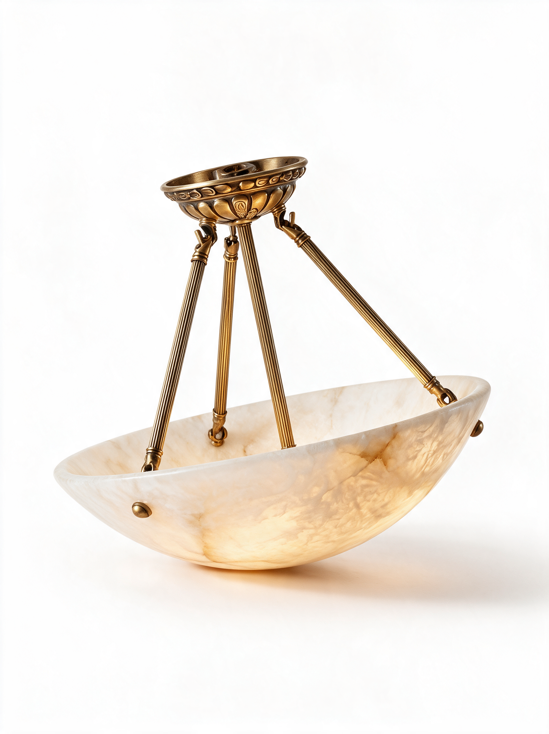 AIR HAVEN Alabaster Bowl Pendant Light Brass - Three-Quarter Studio View
