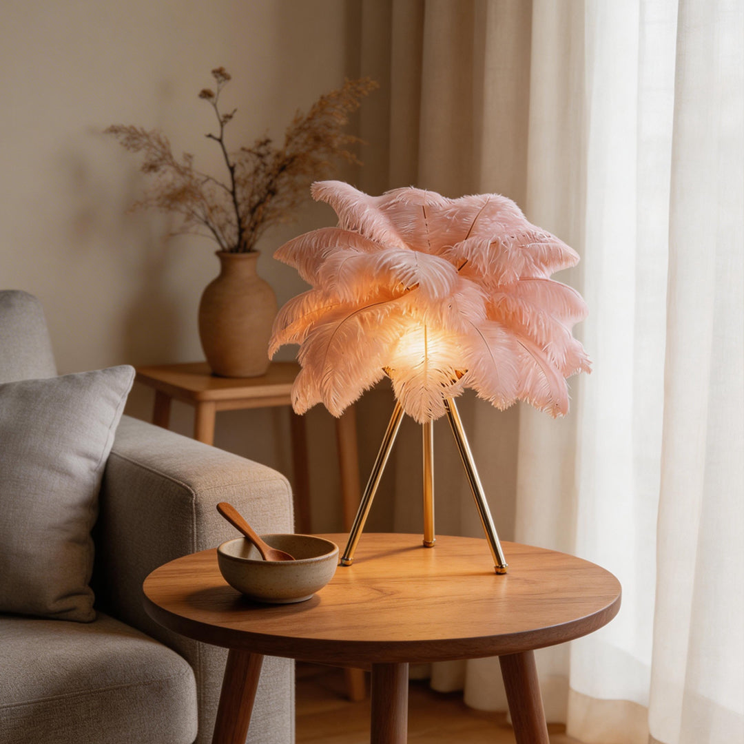 Feather Table Lamp Nordic Decor Tripod Bedside Lighting