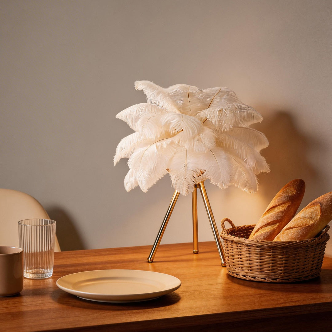 Feather Table Lamp Nordic Decor Tripod Bedside Lighting