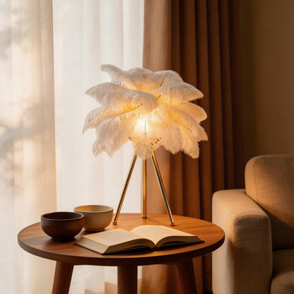 Feather Table Lamp Nordic Decor Tripod Bedside Lighting
