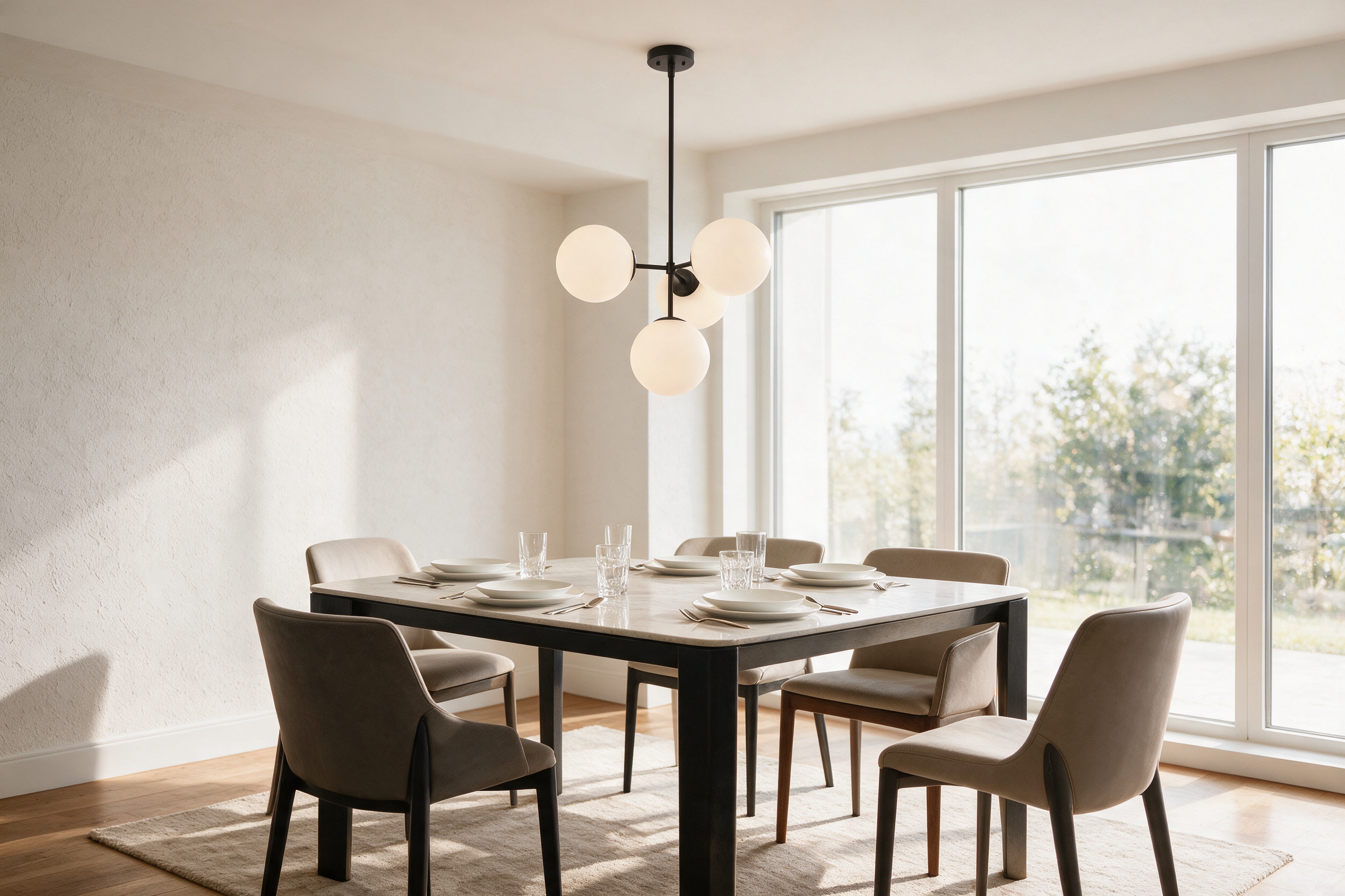 Modern Glass Bubble Chandelier for Dining Room & Bedroom | Nordic Milky White Globe Ceiling Light, Gold & Black, Wrought Iron