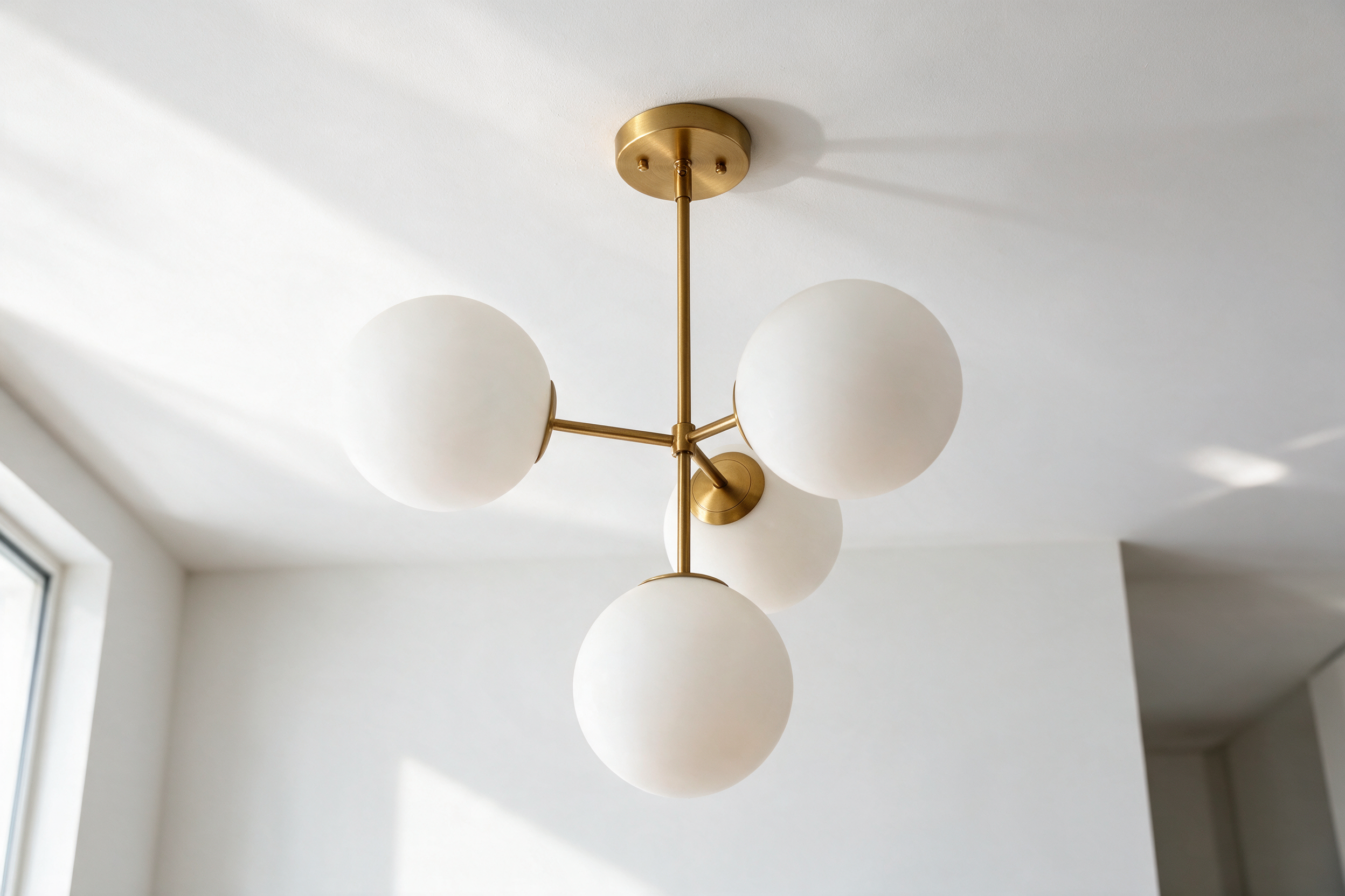 Modern Glass Bubble Chandelier for Dining Room & Bedroom | Nordic Milky White Globe Ceiling Light, Gold & Black, Wrought Iron