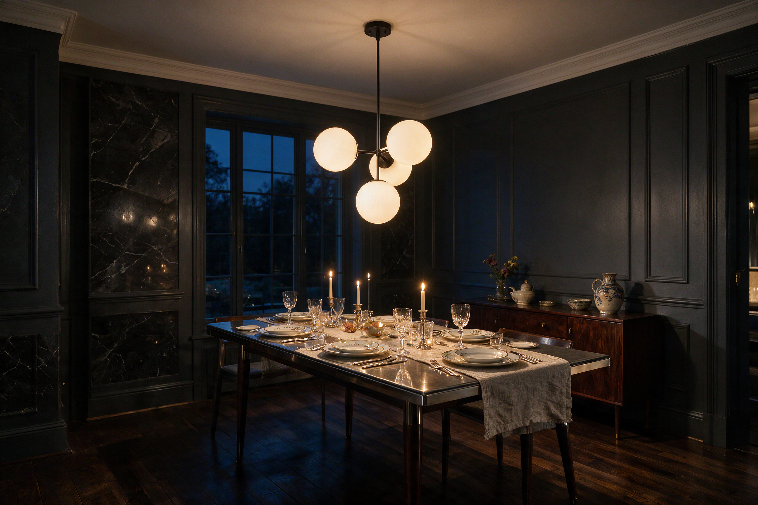 Designer Glass Bubble Chandelier for Elegant Dining Room & Living Room | Nordic Milky White Globe Light, Warm Ambient Glow