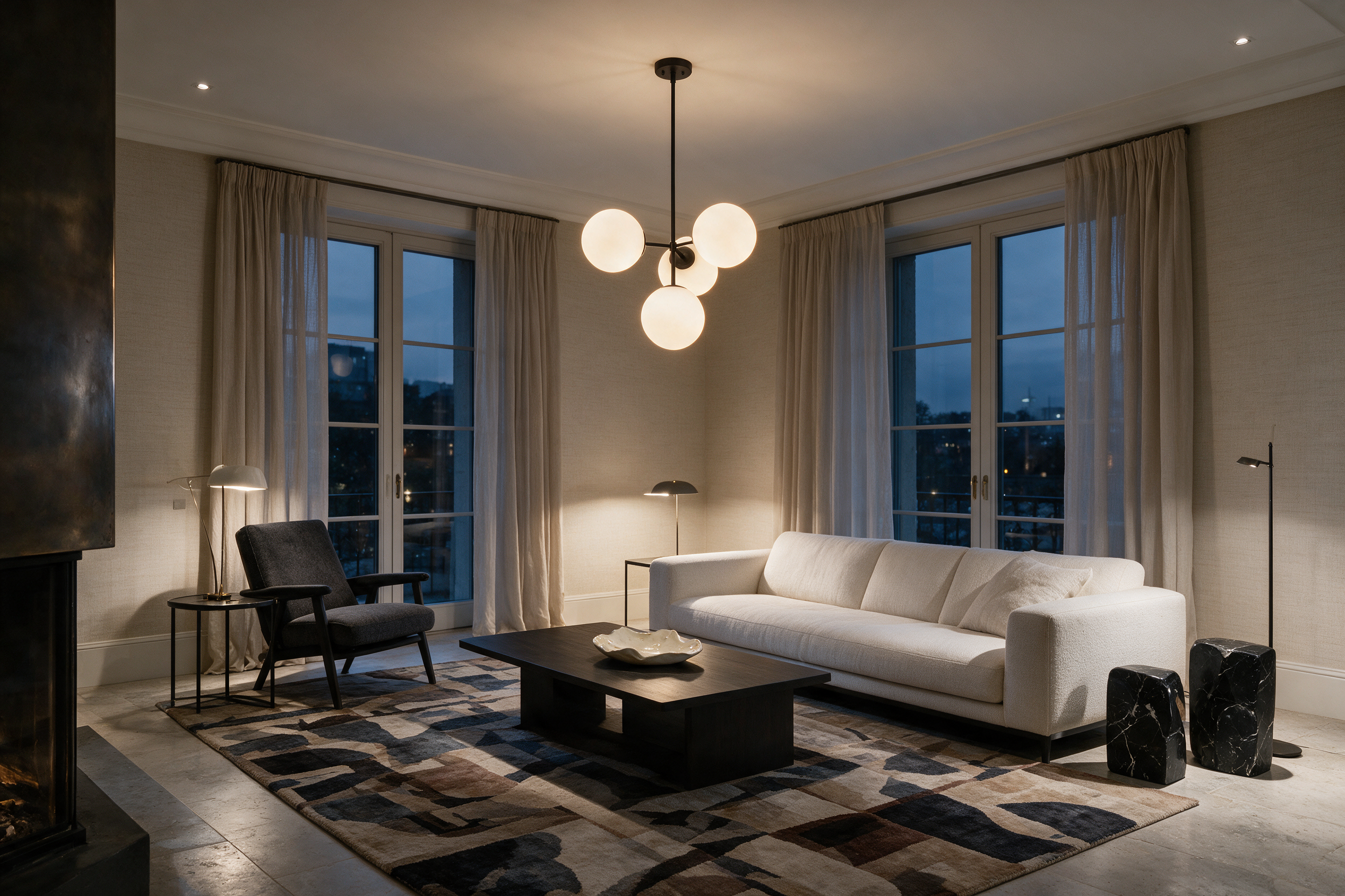 Designer Glass Bubble Chandelier for Elegant Dining Room & Living Room | Nordic Milky White Globe Light, Warm Ambient Glow