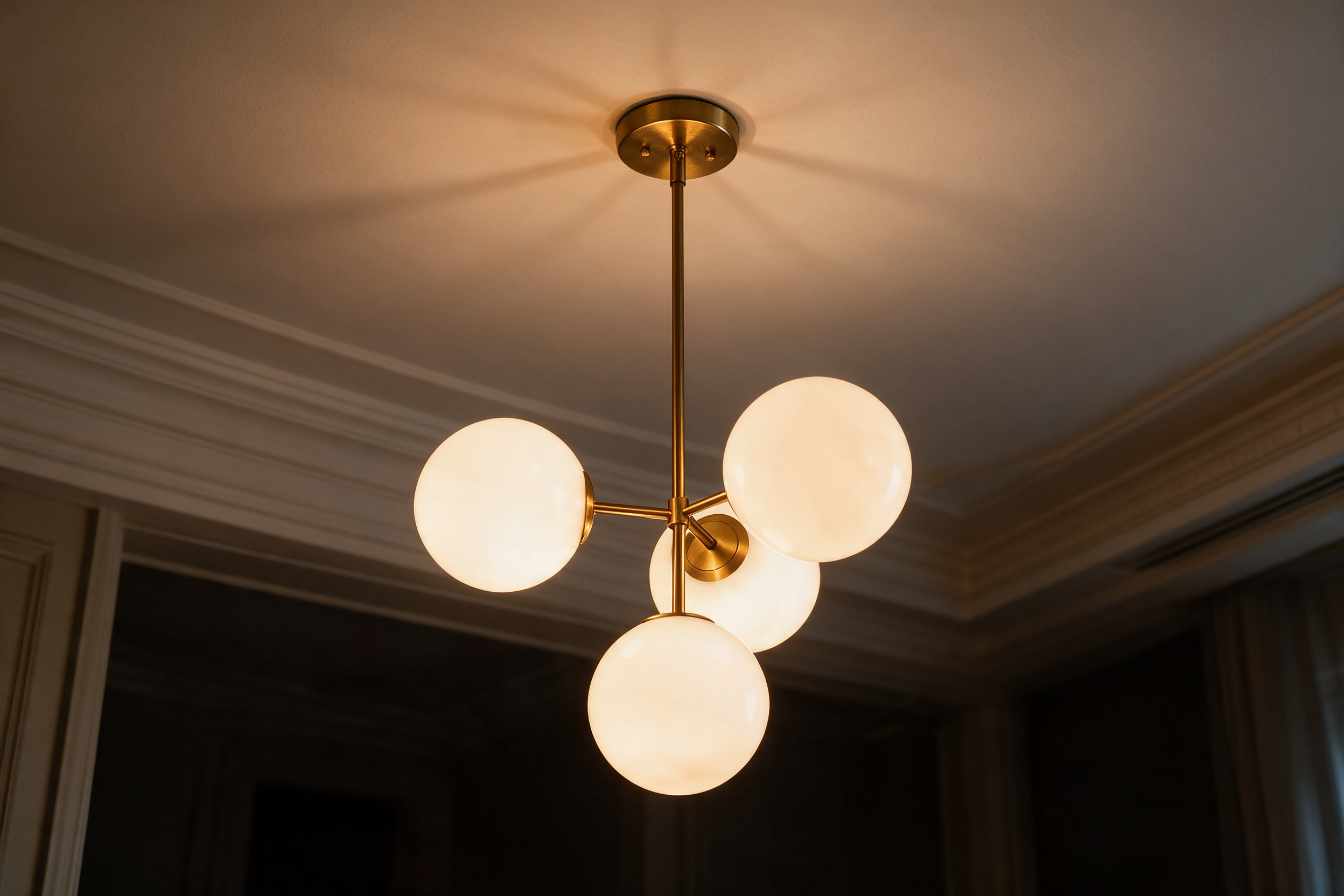 Designer Glass Bubble Chandelier for Elegant Dining Room & Living Room | Nordic Milky White Globe Light, Warm Ambient Glow
