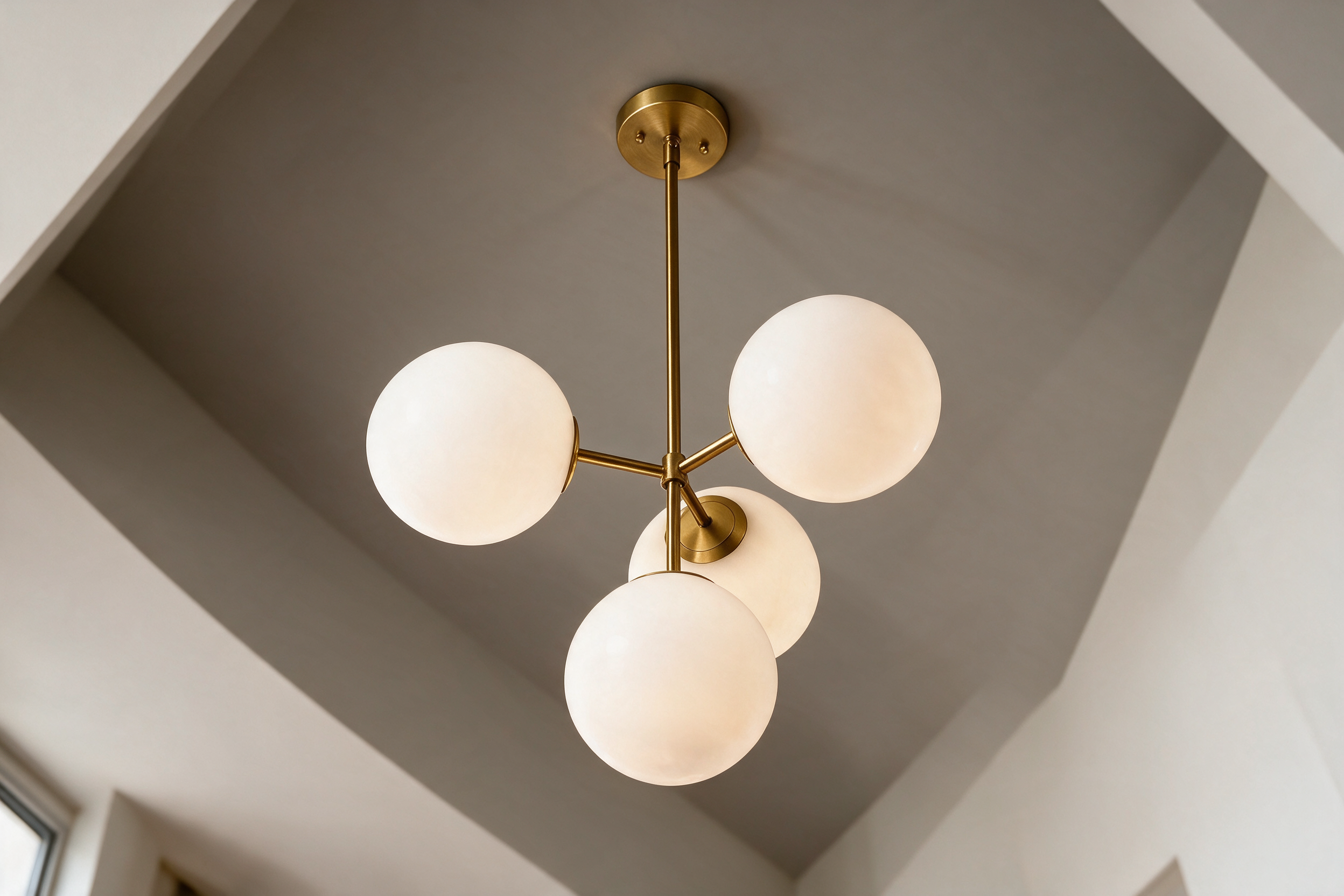 Statement Glass Bubble Chandelier for Luxury Dining Room & Great Room | Nordic Milky White Globe Fixture, High Ceiling, Designer