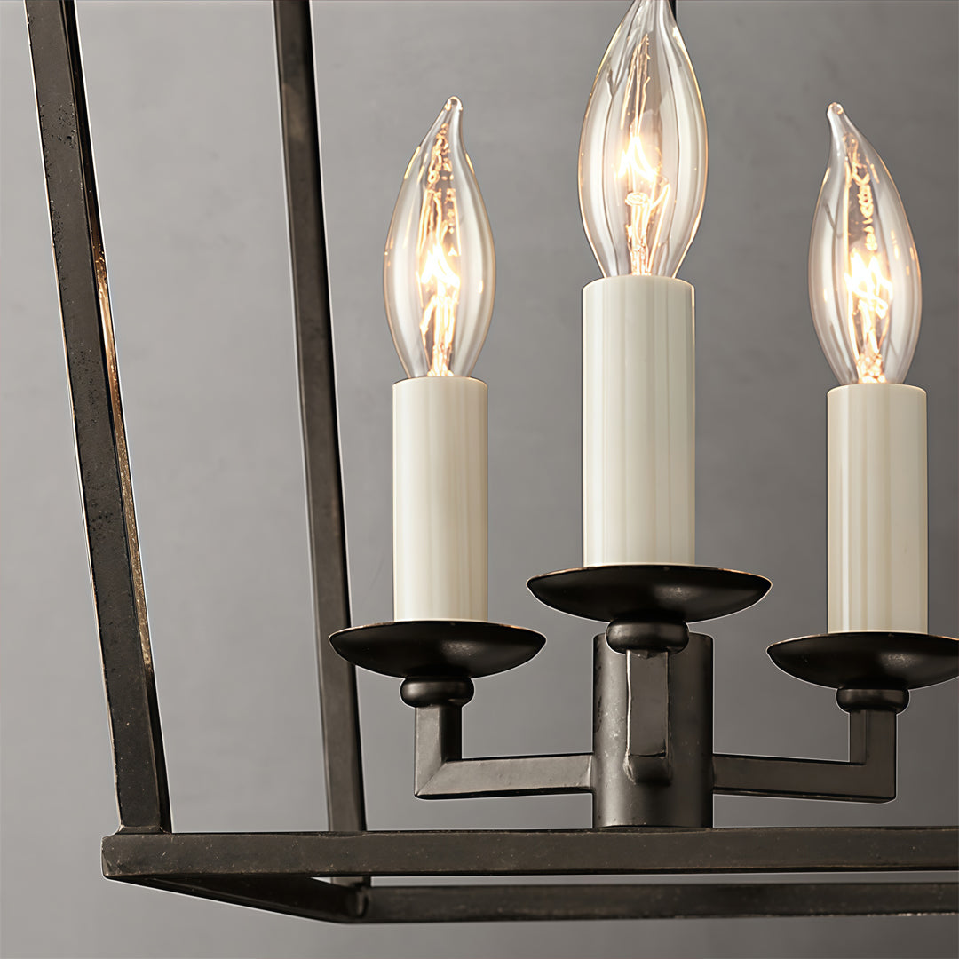 Gold Lantern Chandelier American Vintage Iron Ceiling Light