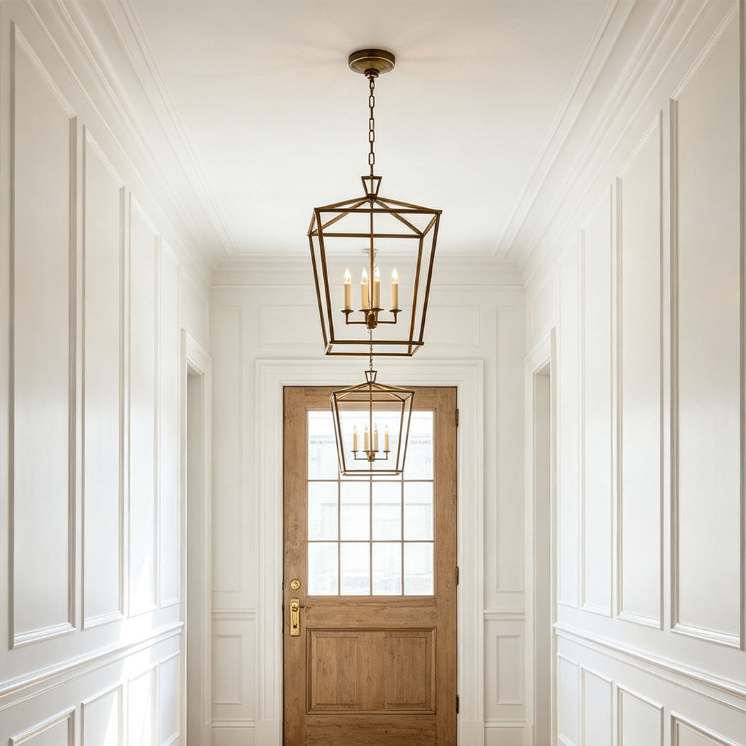 Gold Lantern Chandelier American Vintage Iron Ceiling Light