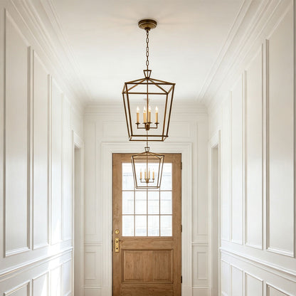 Gold Lantern Chandelier American Vintage Iron Ceiling Light