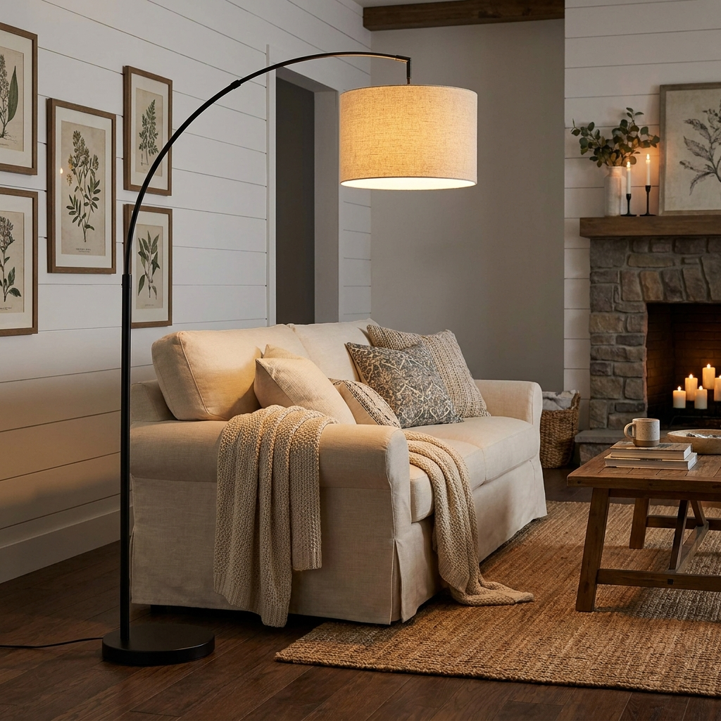 Matte black farmhouse arc lamp dimmable – finish and material close-up