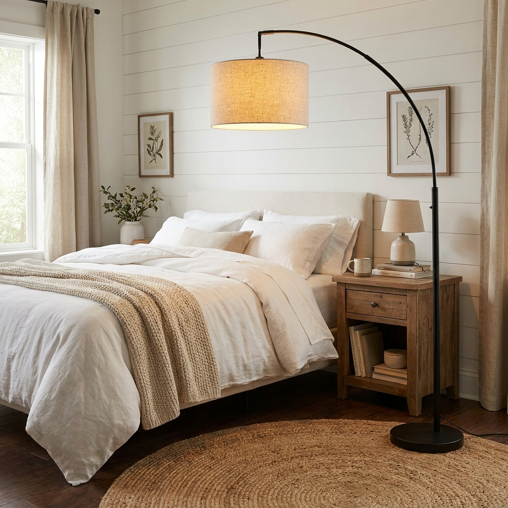 Dimmable farmhouse arc floor lamp black steel – scale and dimensions reference