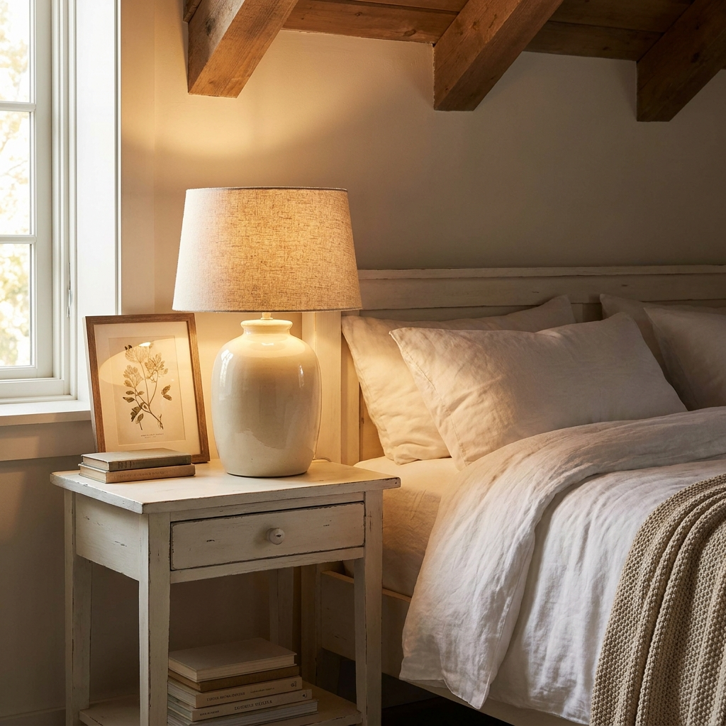 Farmhouse ceramic table lamp living room bedside – scale and dimensions reference