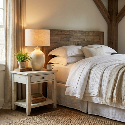 Farmhouse Ceramic Table Lamp | Rustic Linen Shade, Bedside & Living Room Accent, 2 Sizes