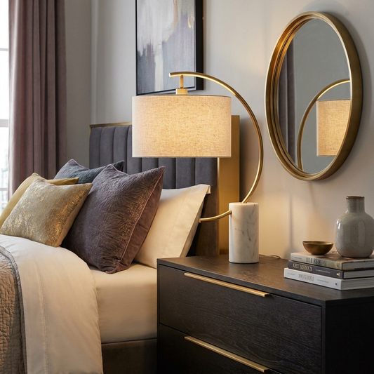Sculptural Arc Table Lamp for Living Room | Modern Gold Metal, Marble Base, Touch Dimmer