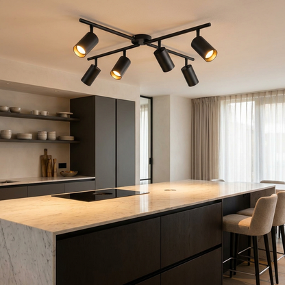 4-Head Adjustable Track Lighting Kit for Kitchen & Office | Matte Black Ceiling Spotlight Rail, 3 Sizes