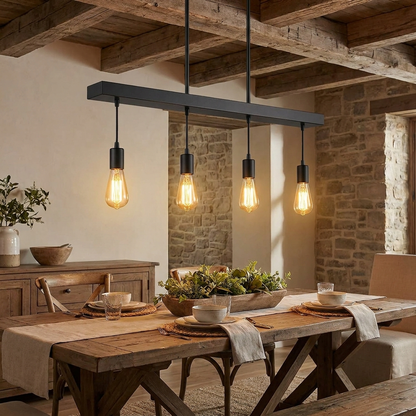Linear Farmhouse Chandelier for Dining Room & Kitchen Island | Matte Black Iron, 6-Head, 48 Inch