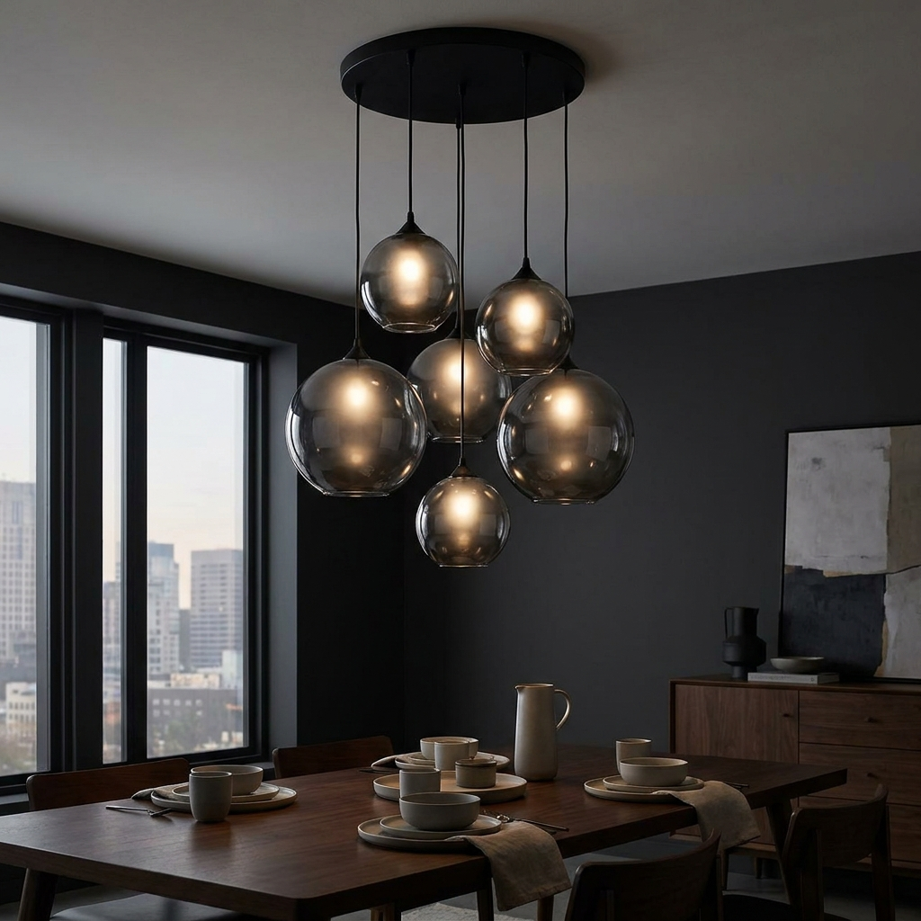 Modern smoked glass cluster chandelier 9-head – finish and material close-up