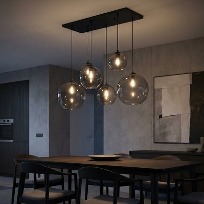 Smoked Glass Sphere Chandelier for Dining Room | Modern Cluster, 6 or 9-Head, Matte Black, 24-32 Inch