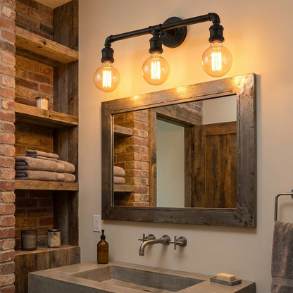 Industrial Pipe Vanity Light for Bathroom | Matte Black Iron, 3 or 5-Head, Vintage Edison, 24-42 Inch