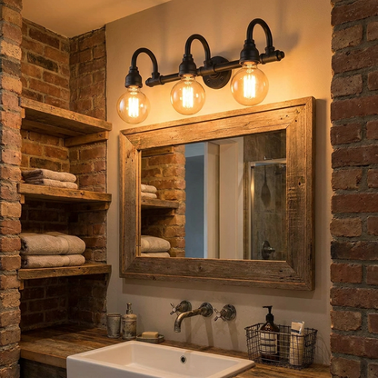 Industrial Pipe Vanity Light for Bathroom | Matte Black Iron, 3 or 5-Head, Vintage Edison, 24-42 Inch