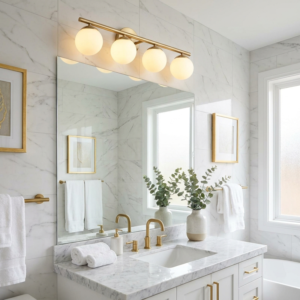 Modern gold globe vanity light bar – finish and material close-up