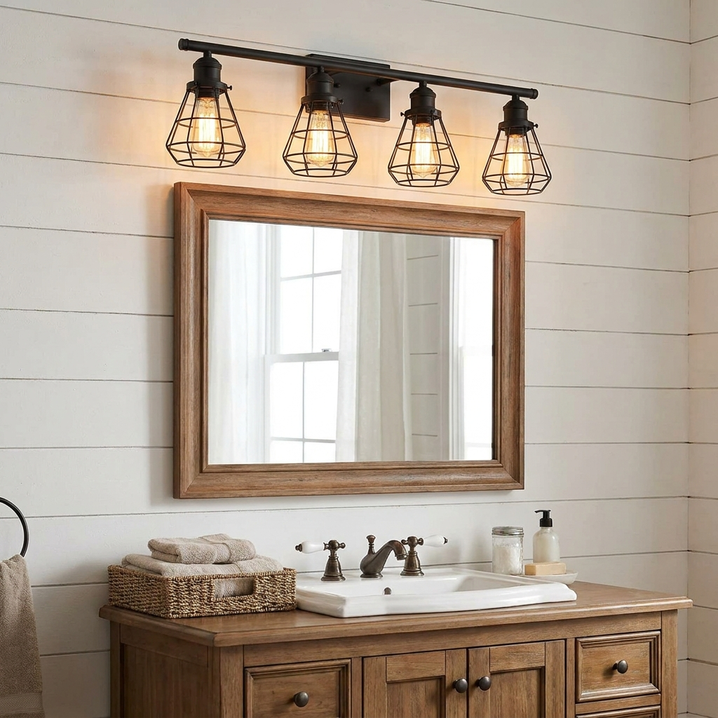 Farmhouse bathroom vanity light 6-head matte black – scale and dimensions reference