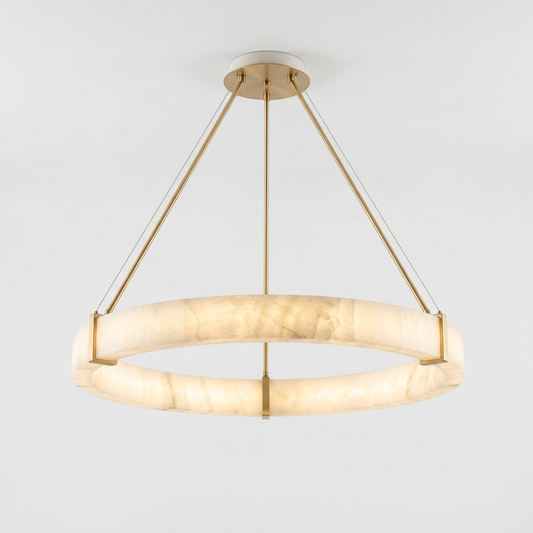 Alabaster Ring Chandelier for Dining Room | Modern Natural Stone Gold Ceiling Light Fixture