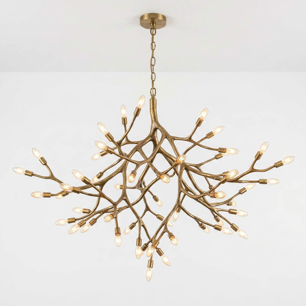 Sculptural Branch Chandelier for Living Room & Dining Room | Modern Brass Organic Ceiling Light