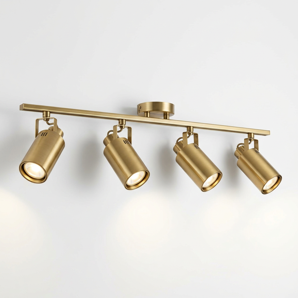 4-Head Track Lighting for Kitchen & Living Room | Adjustable Brushed Brass Ceiling Spotlight Kit