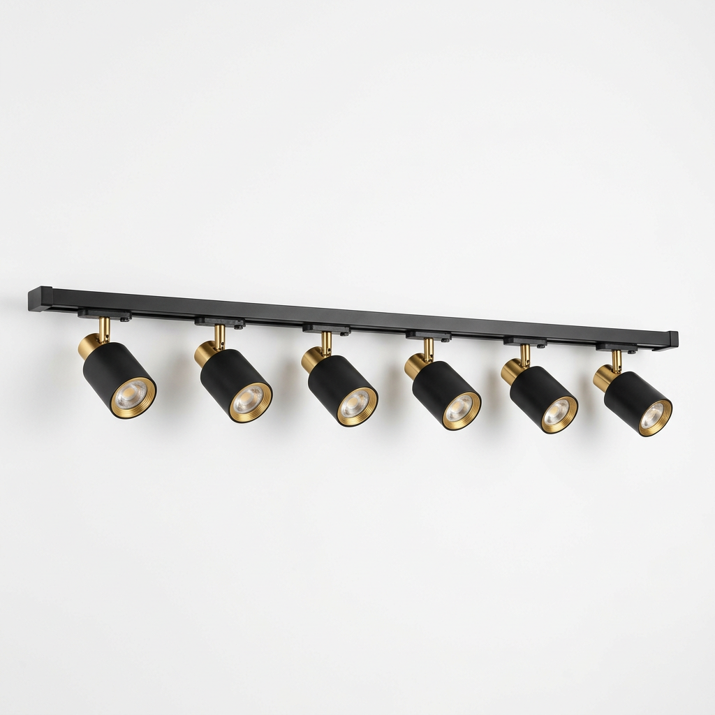6-Head Track Lighting System for Kitchen & Living Room | Adjustable Black Gold Ceiling Spotlight