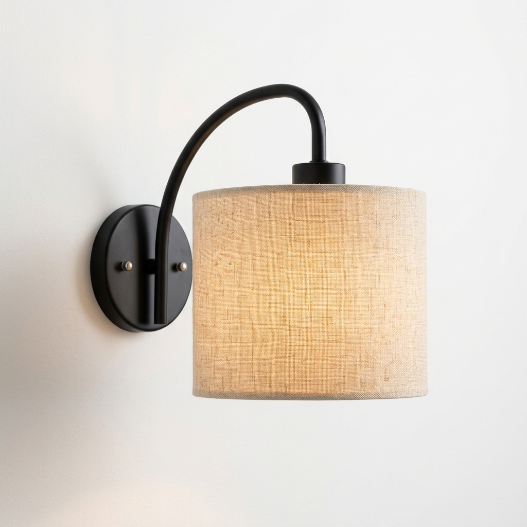 Farmhouse Wall Sconce for Living Room & Bedroom | Modern Linen Globe Black Indoor Wall Light