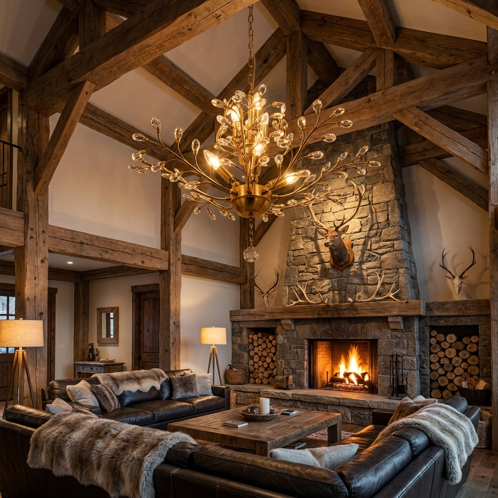 Sculptural Branch Chandelier in double-height great room