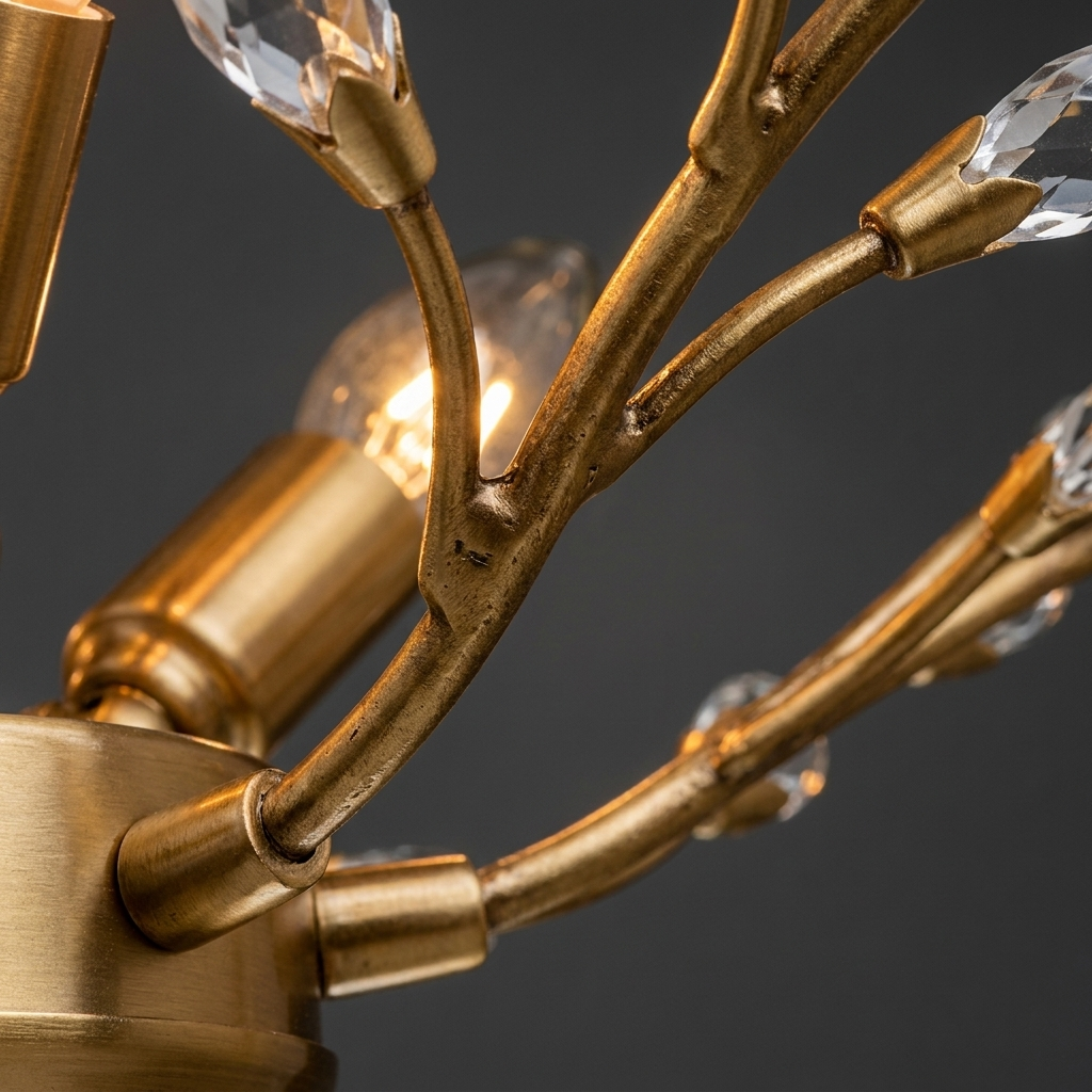 Sculptural Branch Chandelier branch arm and Edison bulb detail