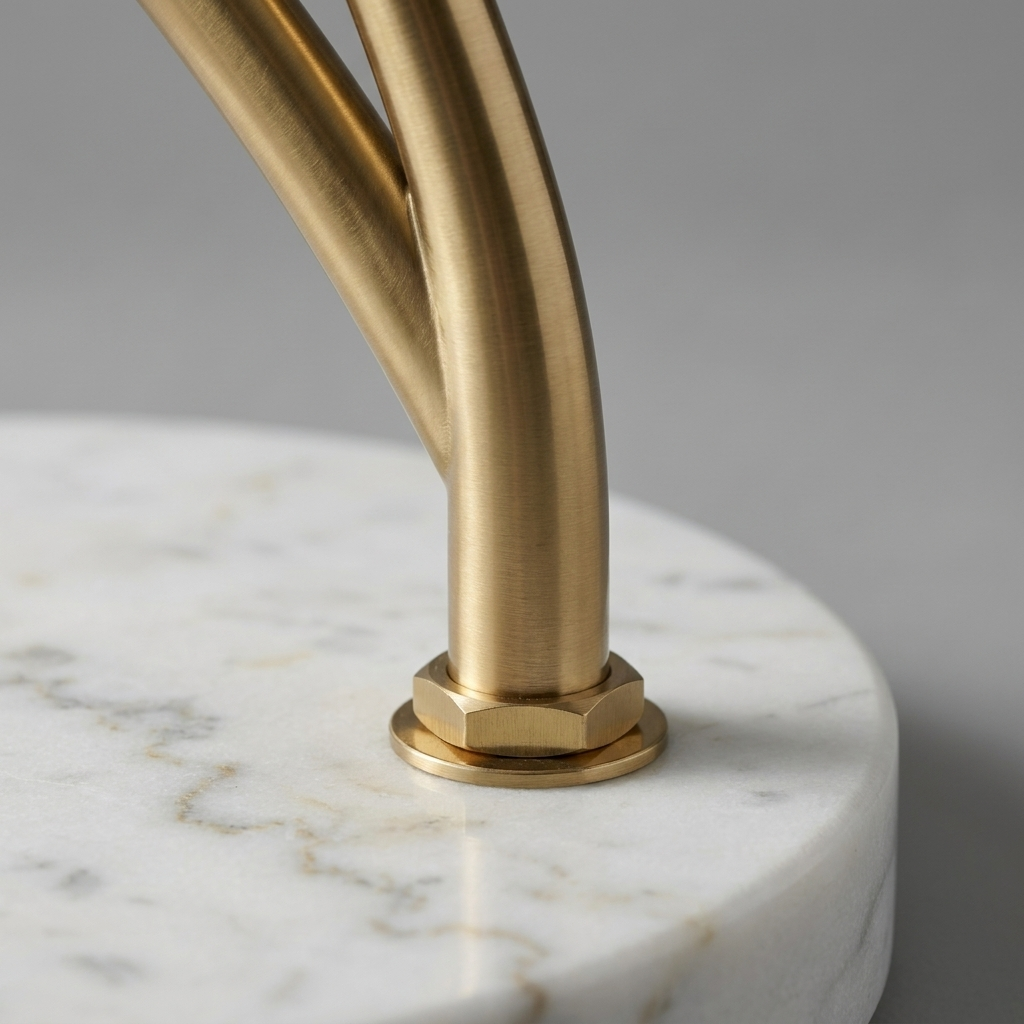 Arched Floor Lamp brushed brass and marble base detail