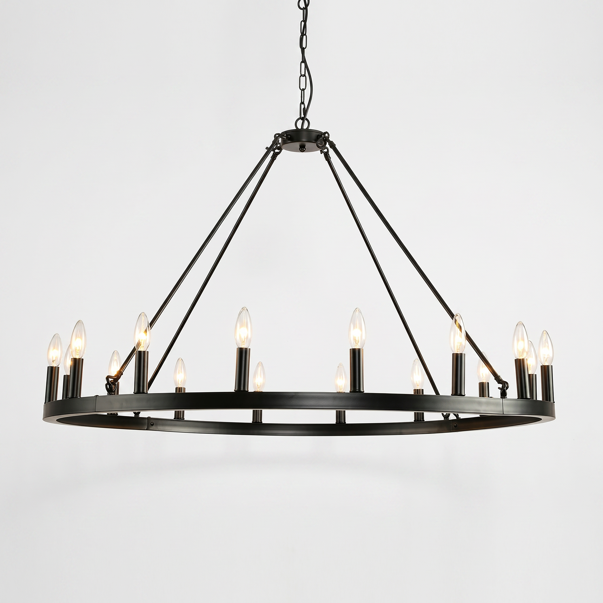 Wagon Wheel Chandelier 16-Light Farmhouse Ceiling Fixture, Matte Black, 43 Inch - Main Image