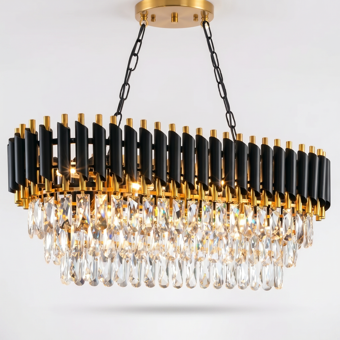 Crystal Chandelier | Black & Gold 3-Tier for Dining Room & Kitchen Island